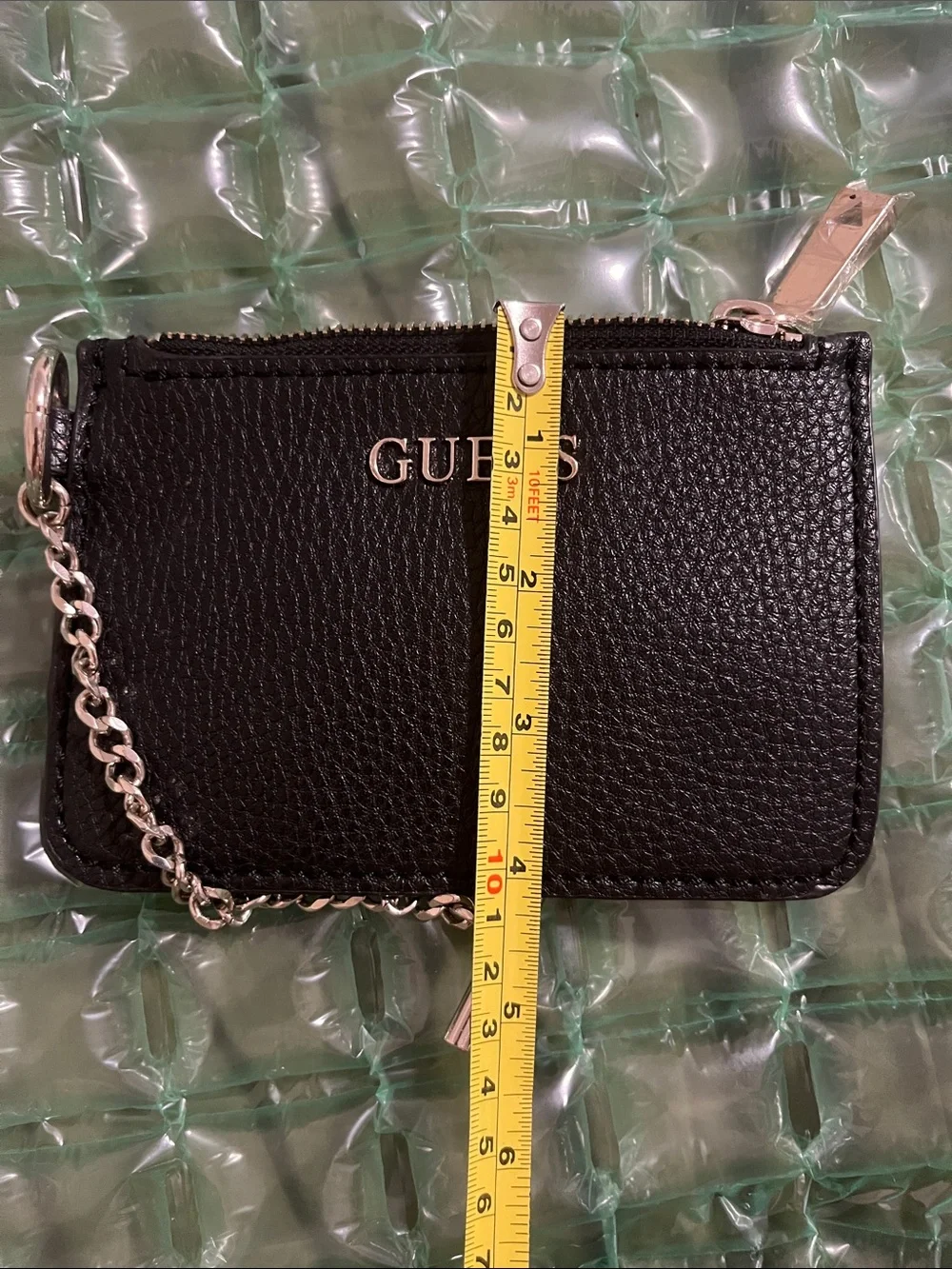 Guess Black Pebbled Leather Key & Card Pouch with Silver Hardware
